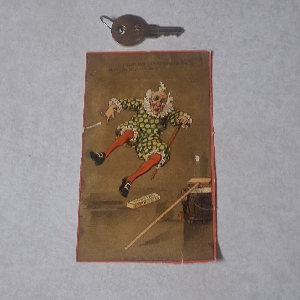 Antique 1800s Victorian Trade Card Lithograph Old Man Clown Pantaloons Soap Ad